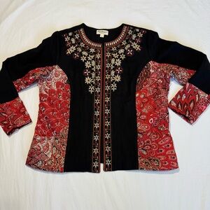 Norm Thompson Vtg Open Front Jacket Embroidered Beaded Bandana Patchwork Size L